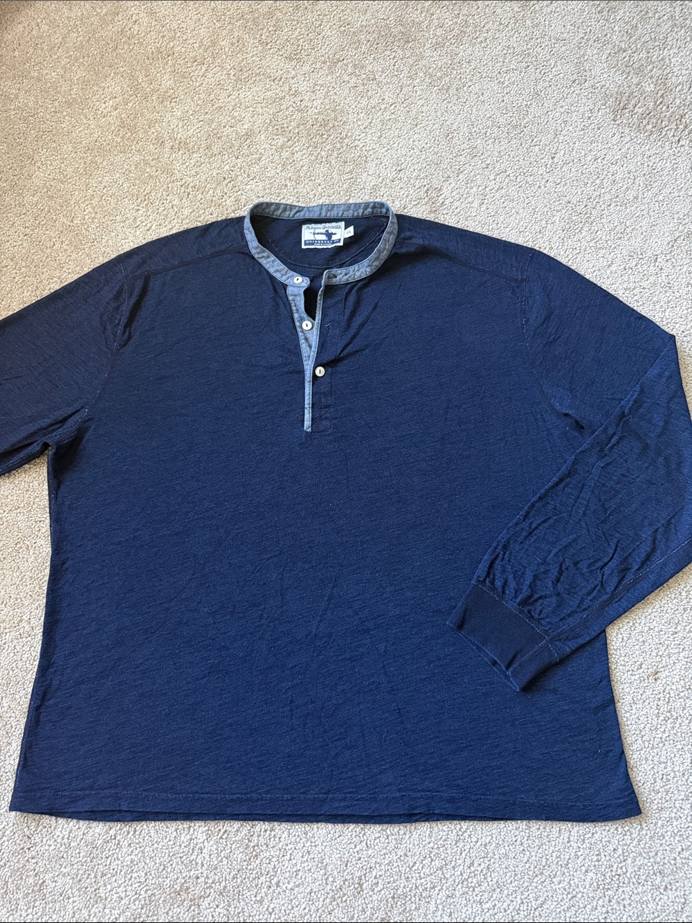 Huckberry Guideboat Co Reliance Garments Henley Navy Long Sleeve Shirt